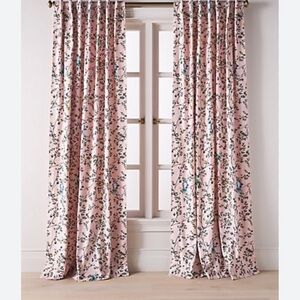Anthropologie Floral bird Pink Curtains 96” one panel